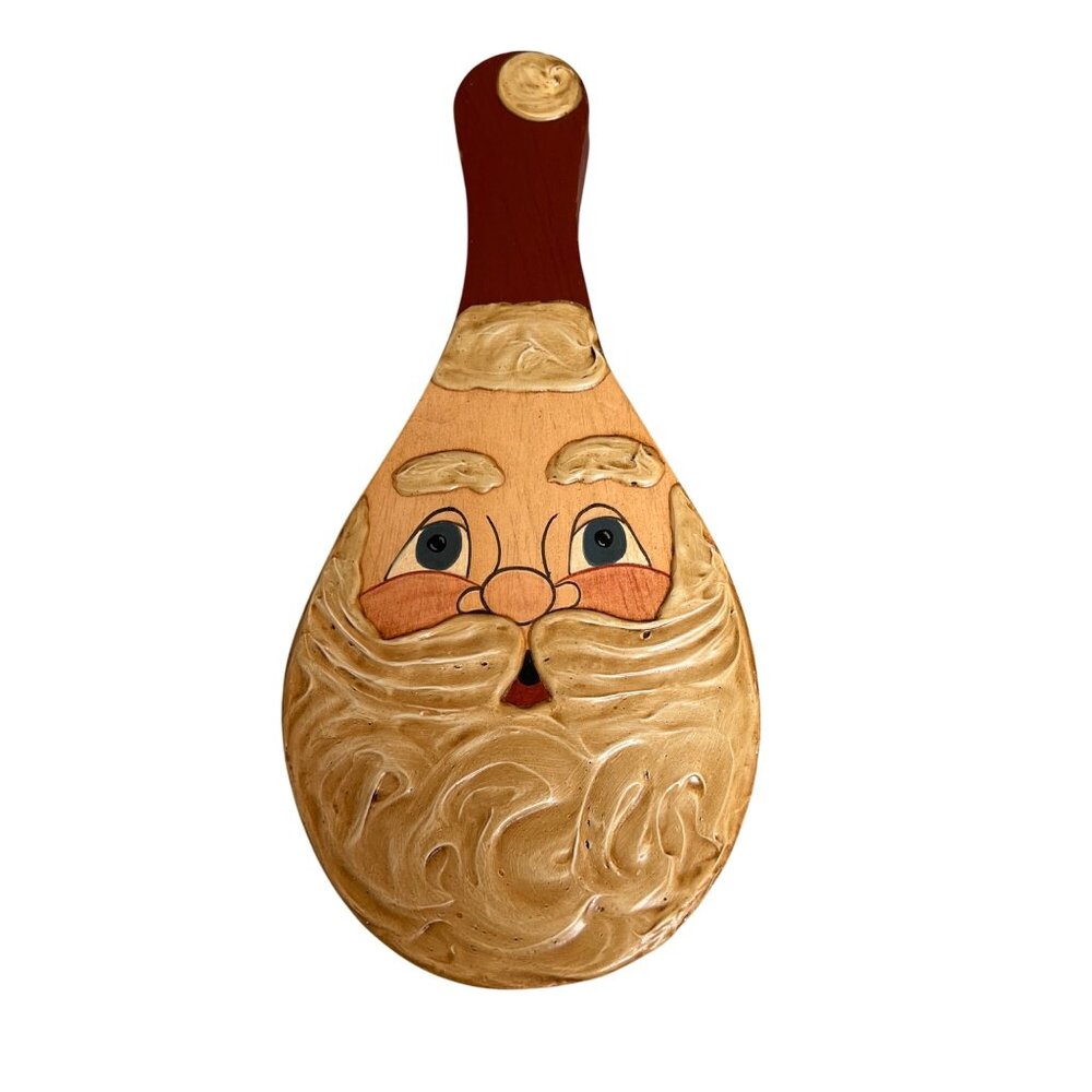 Vintage Hand-Painted Santa Claus Wooden Paddle Art Wall Decor